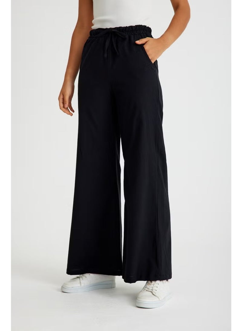 Barbora Linen Casual Trousers with Elastic Waistband and Lace-Up LN12BLACK2 - Image 2